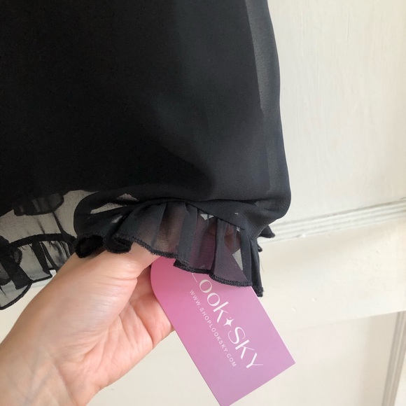 Lookshopsky Little Black Mini Dress - Tie Shoulder Straps - Ruffle- Size Small - Picture 4 of 5